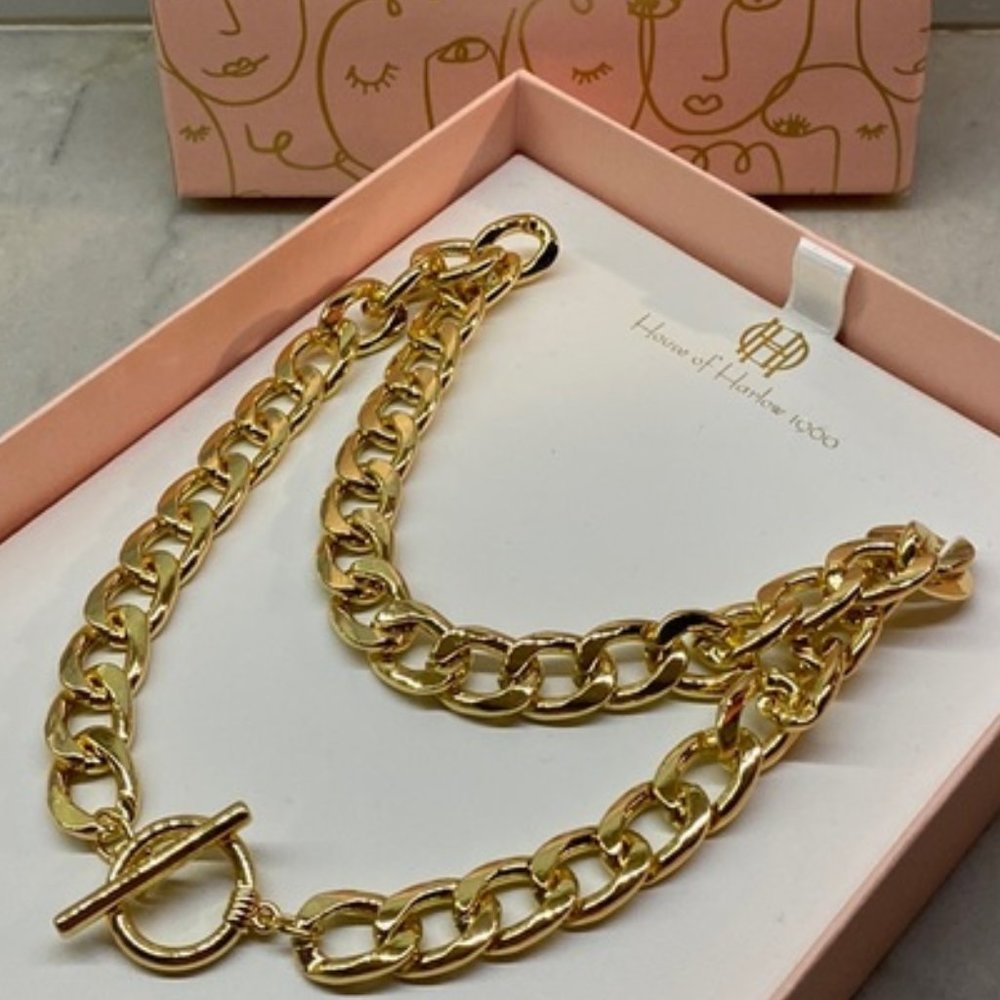 House Of Harlow 1960 chunky gold chain necklace trendy toggle HOST PICK